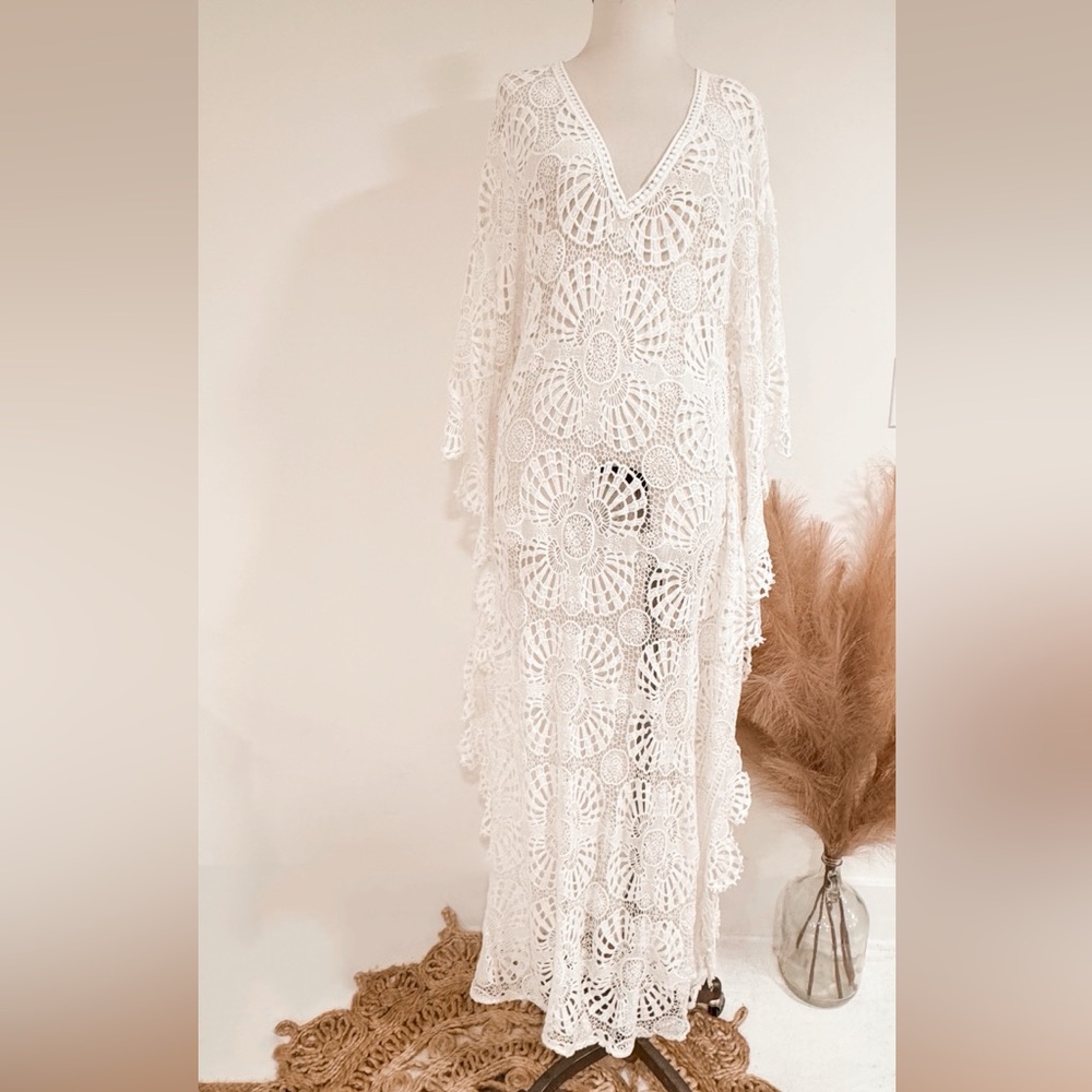 Jen's Pirate Booty White Crochet Maxi Dress Kaftan